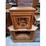 Pine corner TV Unit and Oak nest of tables