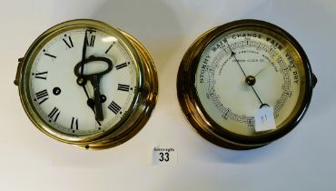 Brass Ships Clock (with key) and Compass