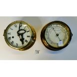 Brass Ships Clock (with key) and Compass