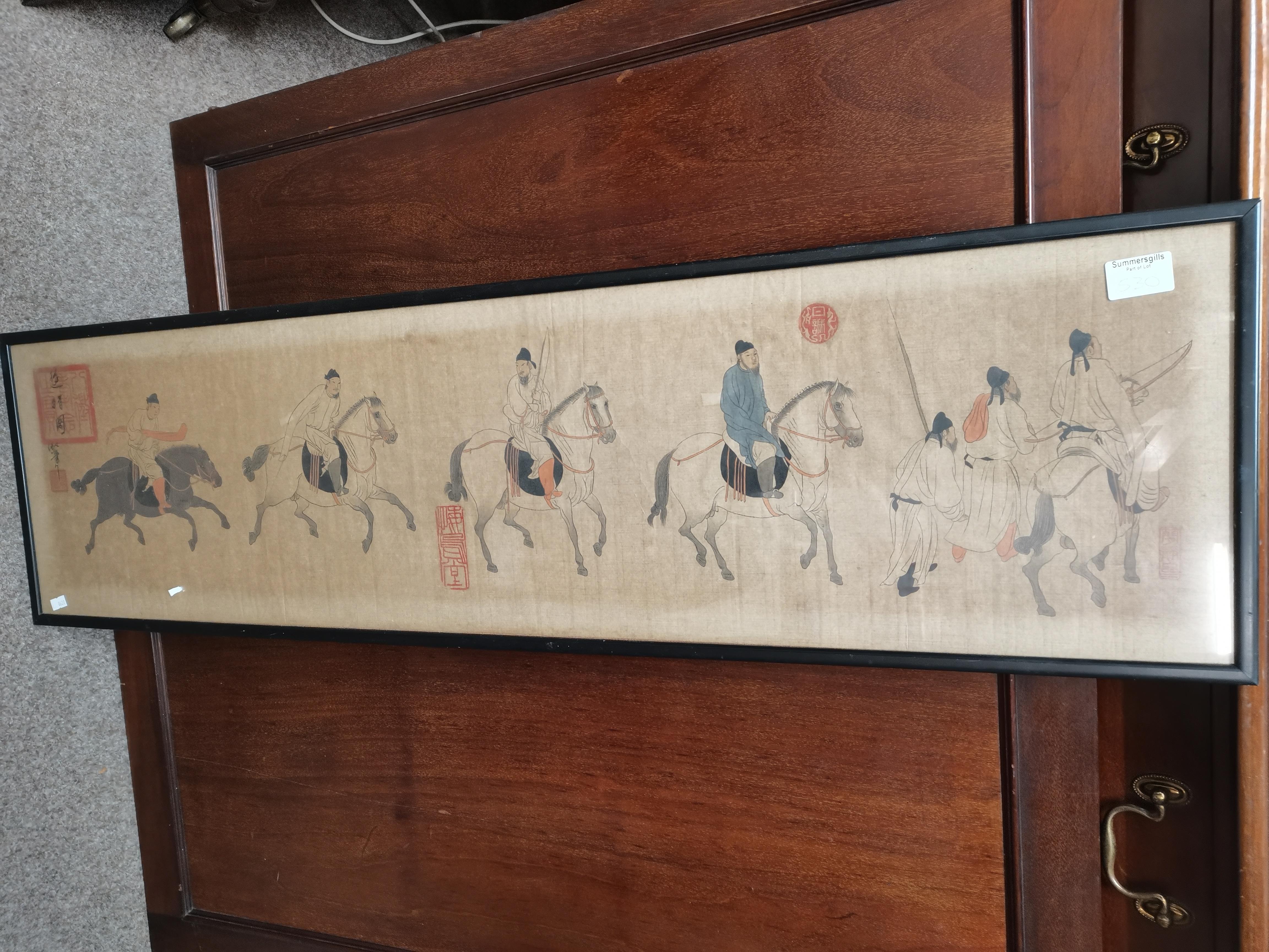 Chinese picture of soldiers on horseback with character marks 1.2m x 30cm