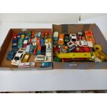 2 Boxes of Dinky, Matchbox and Corgi Diecast Play worn Vehicles