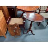 Antique Piano stool, Brass edged tray and oval side table