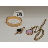 Rolled gold bangle plus 2 x 9ct gold fobs 16g ( necklace not gold )