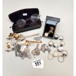 Miscellaneous gold and silver items including rings, necklaces etc