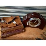 A Leather Satchell A Girl Guides Belt Plus a Mantle Clock and 2 Bound Books