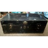 Large Wooden Trunk with Metal Brackets and Corners