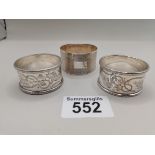 x3 Hallmarked Silver Napkin rings