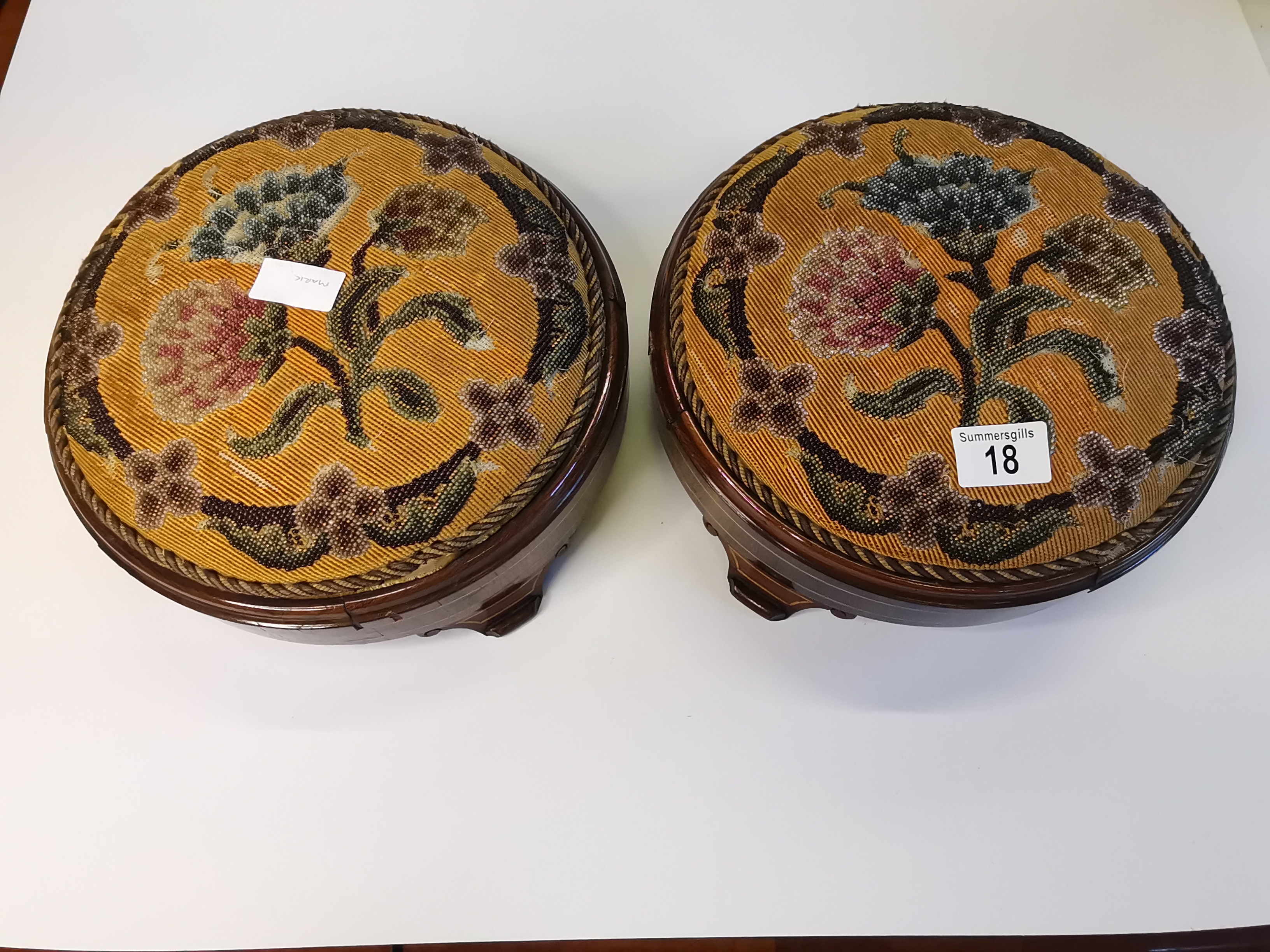 x2 Antique Embroidered footstools