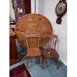 Antique Pine circular dining table and 3 chairs