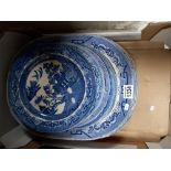 1 box of Antique blue and white meat plates and willlow pattern plates