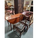 Georgian mahogany drop leaf dining table and 2 x Vict. dining chairs