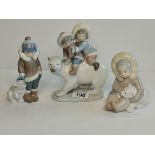 x3 Lladro figurines, Children with polar bears