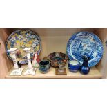 A collection of items including x3 Maling bowls, Spode Blue and White plate, Chinese Bowl, Coalport