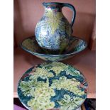 Large Green grapes design jug, bowl and platter