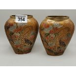 2x Gold and autumnal Coloured Cloisonné Vases