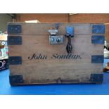 Wooden Chest with Cast Metalwork Marked "John Souttar" and Medical Tools