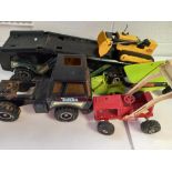 A Box Containing a Large Tonka Truck and Trailer plus a Tonka Digger and 2 Others