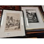 2 x engravings of York (Petergate and Bootham