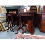 Antique Mahogany fold over table 91cm diameter plus dropleaf table and centre table A/F