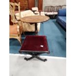 Oak tilt top side table plus X Frame stool with red velvet top