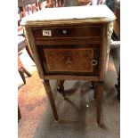 Antique walnut and inlaid bedside cabinet