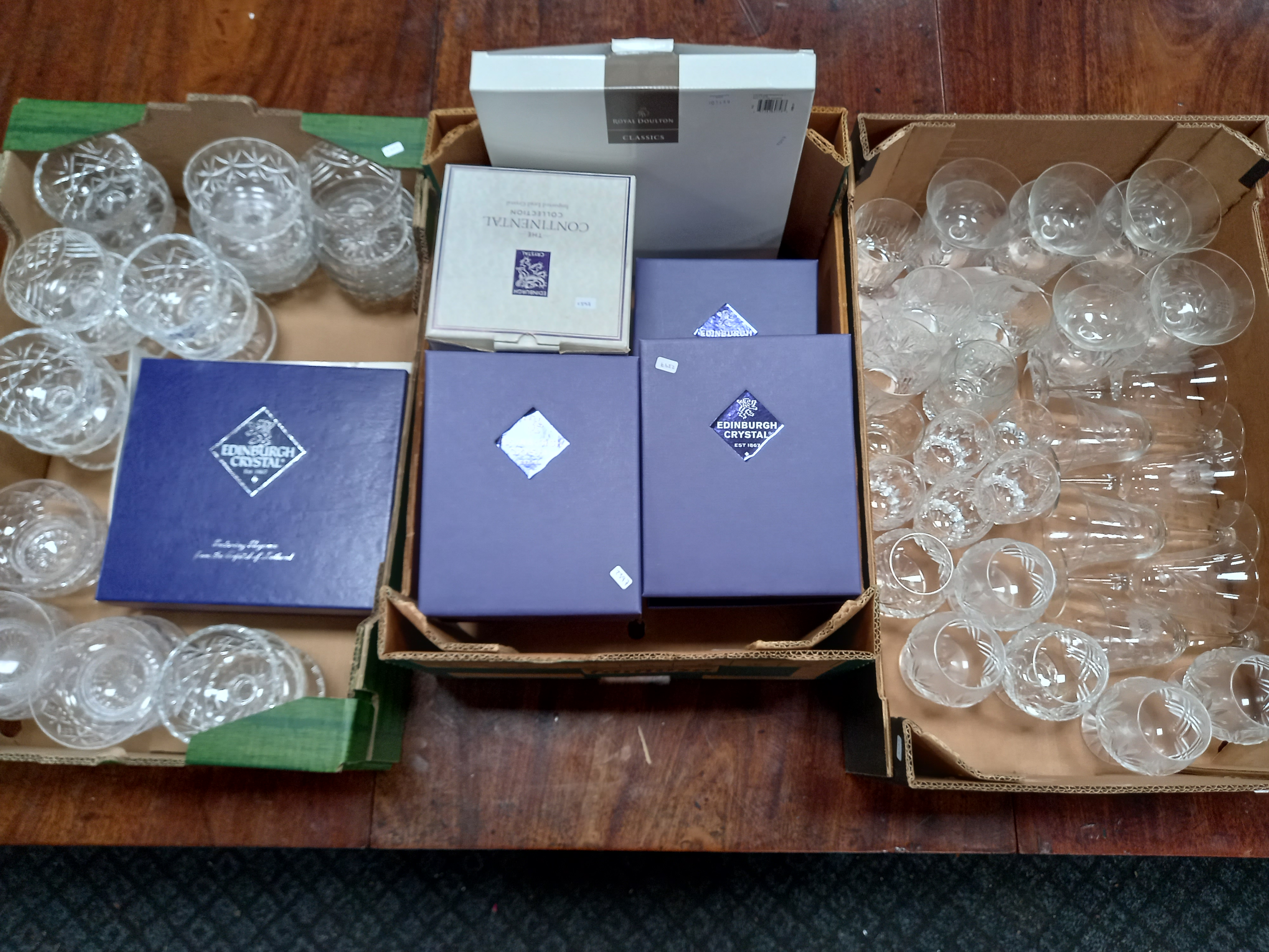3 x boxes incl ltd Edition Royal Doulton Plate cut glass incl boxed Edinburgh Crystal wine glasses