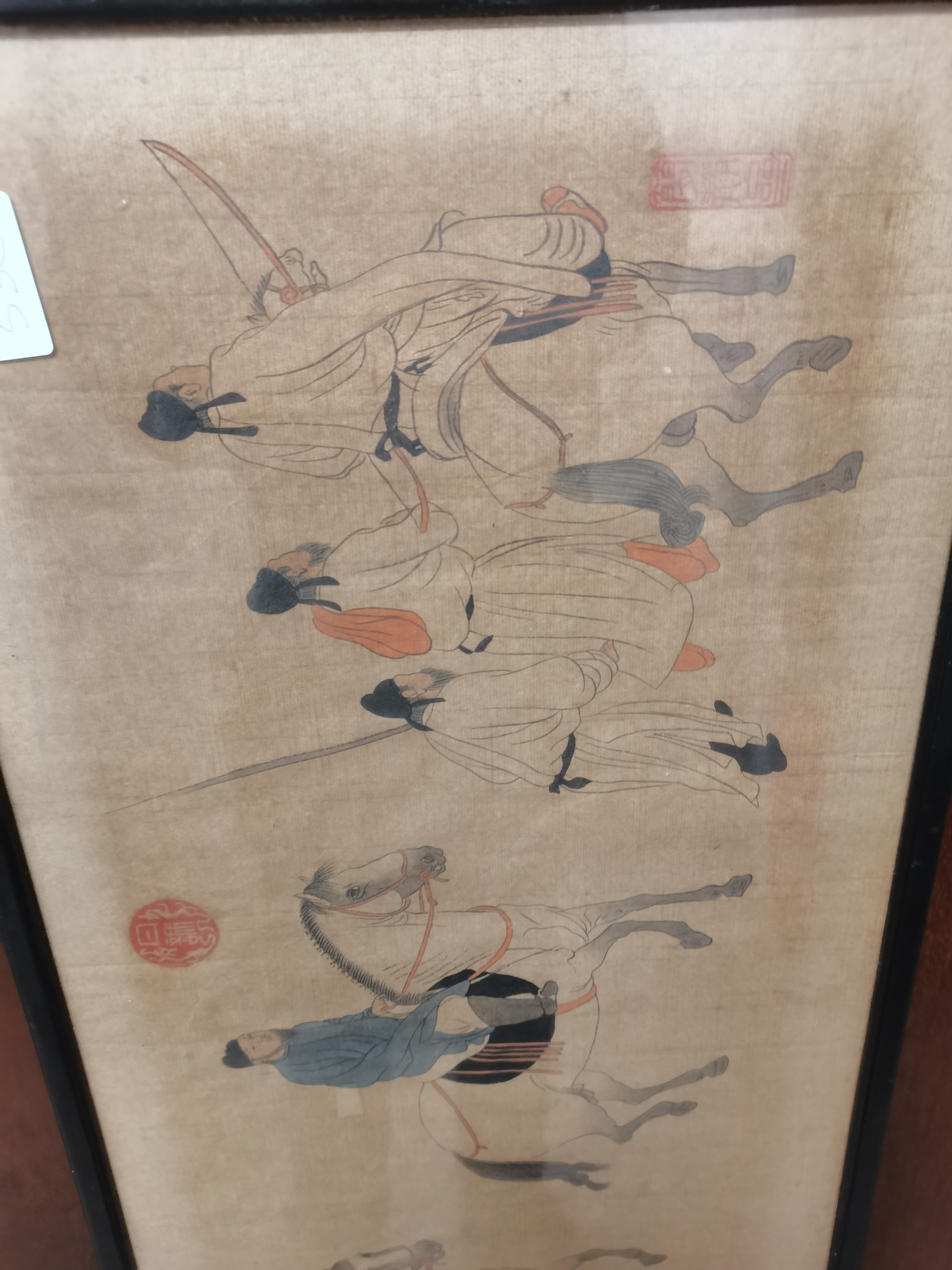 Chinese picture of soldiers on horseback with character marks 1.2m x 30cm - Image 2 of 5