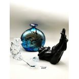Gozo Glass Vase plus bronze figurine and glass items
