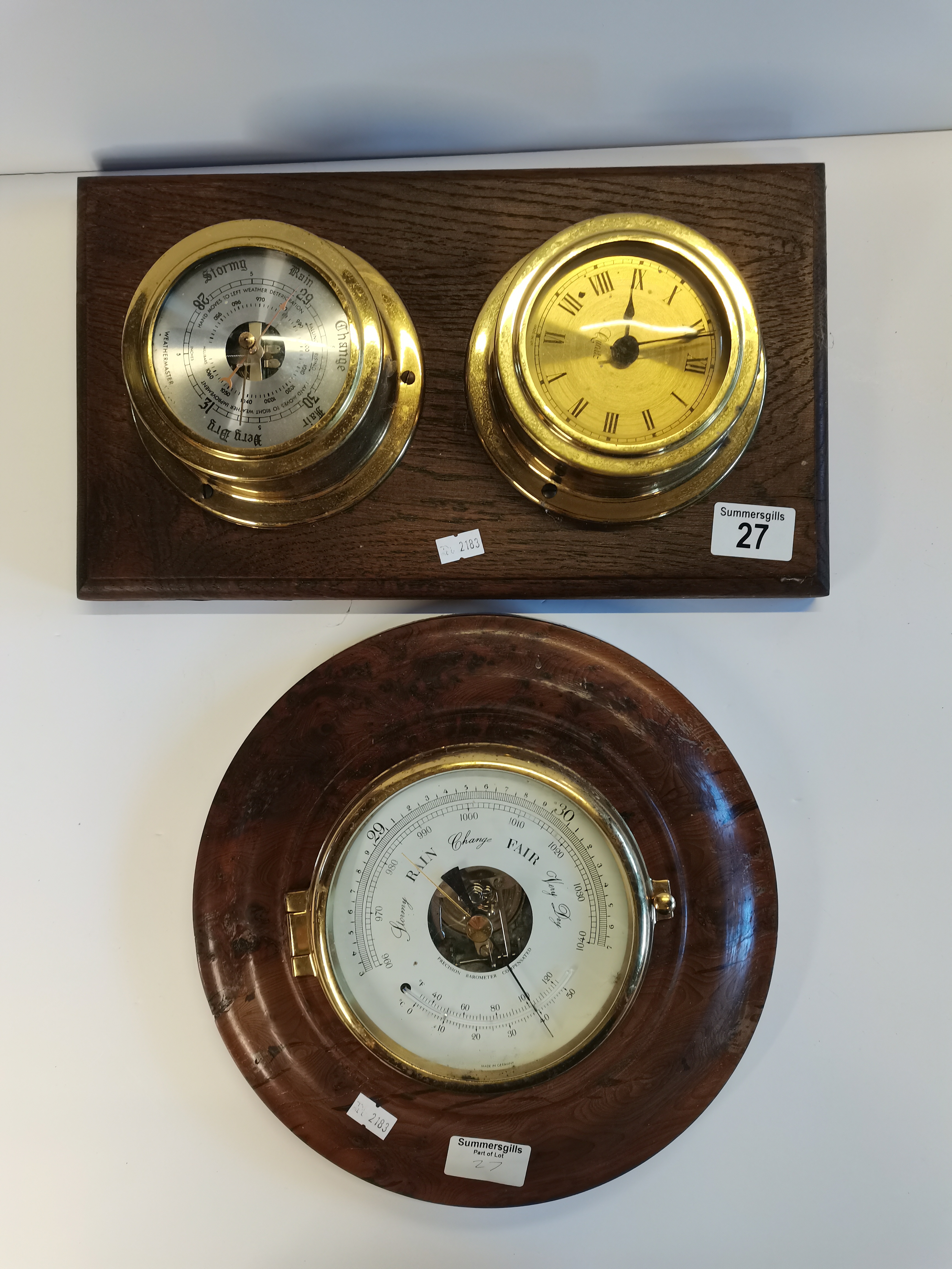 Ships Barometer and Clock plus German Precision Barometer