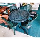 Cast alloy garden table and 4 chairs (green)