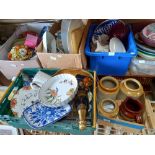 7 x boxes misc items incl Earthenware, meat plates, singer sewing machine etc