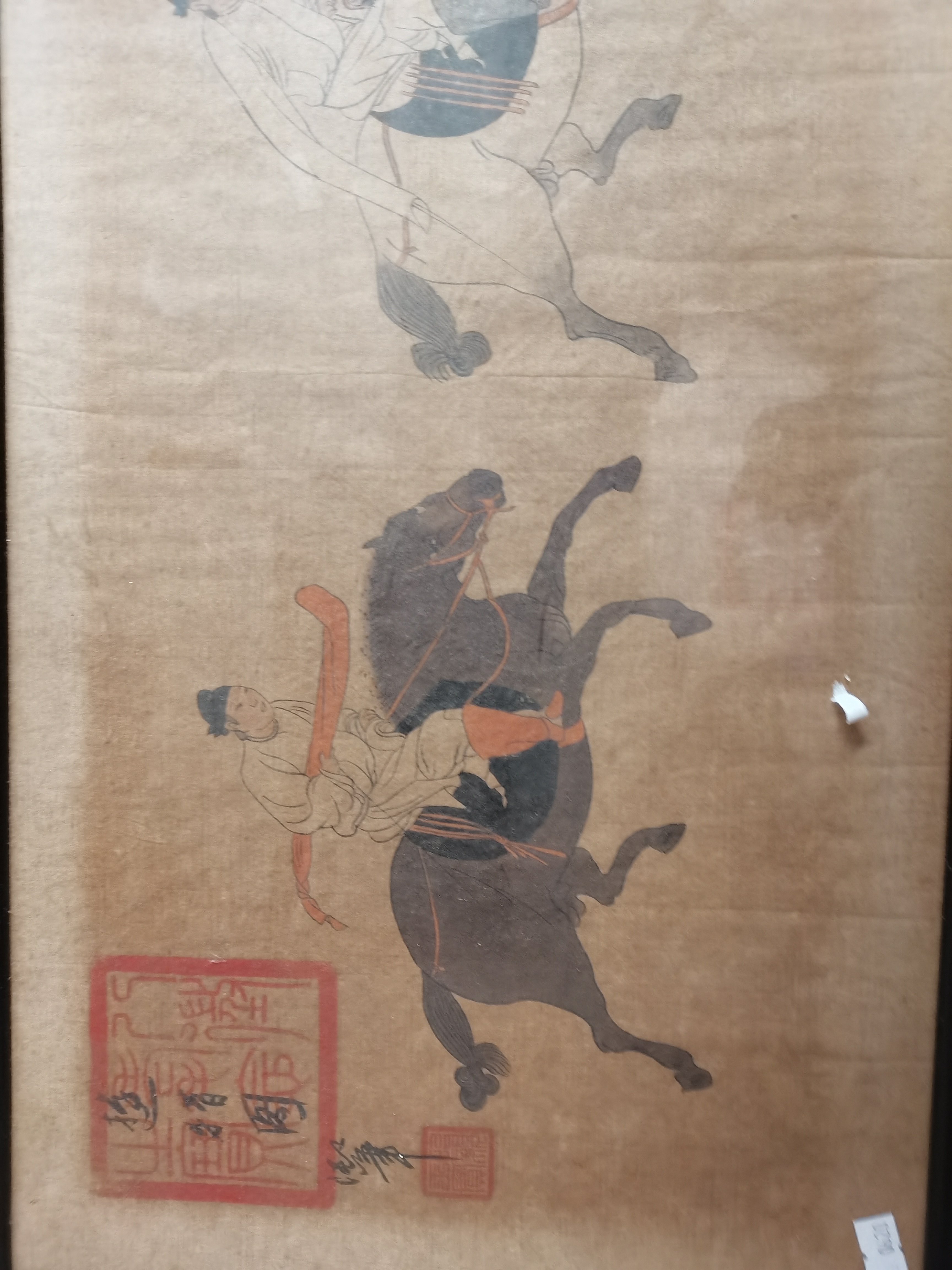 Chinese picture of soldiers on horseback with character marks 1.2m x 30cm - Image 3 of 5