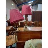 X2 Antique Brass lamps with red shades