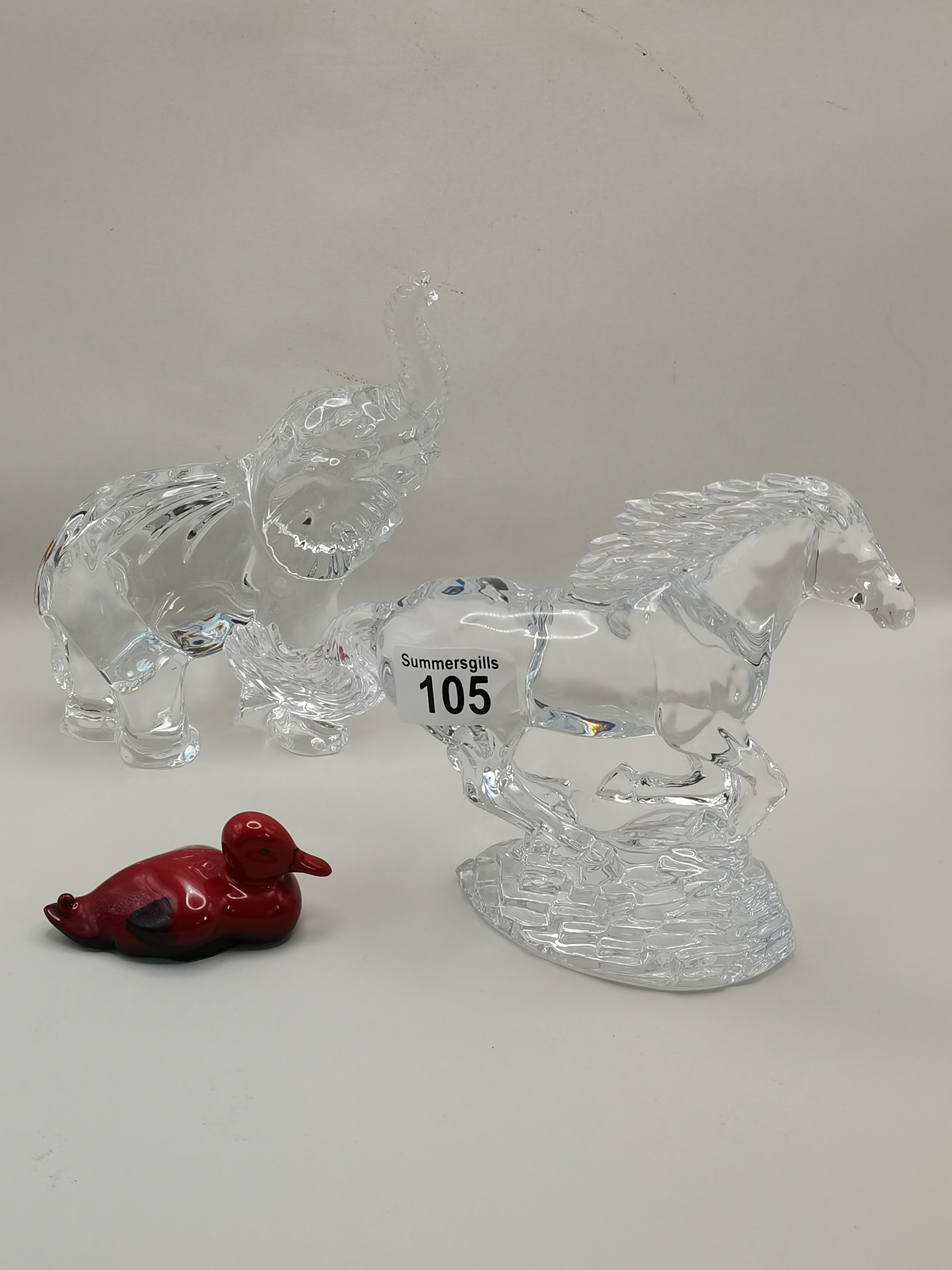 Waterford Chrystal Elephant (slight damage) and horse plus royal Doulton Flambe Duck - Image 2 of 3