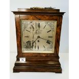 Antique Rose wood Mantle clock with Key silvered dial and by Plowman of Chichester maker - H43cm X W