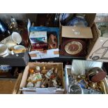 8 x boxes misc. items incl brassware, Enoch Wedgewood set, mantle clock etc