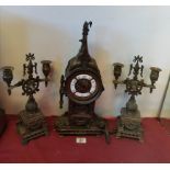 Antique brass clock garniture set ( glass missing )