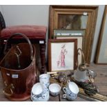 Vintage items inc Brass and copper items - Stair rods, coal scuttle, lamp etc