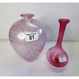 Santi Murano pink flower vase plus Pink Scandinavian Vintage Glass vase 'Minos' By Bertil Vallien