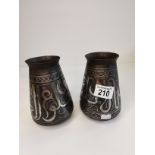 Pair of Qajar silvered with inlaid decoration vases