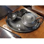 A 4 piece hammered pewter coffee set by Roundhead