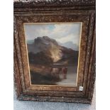 Antique oil of Highland cattle in the mountains ( no signature )