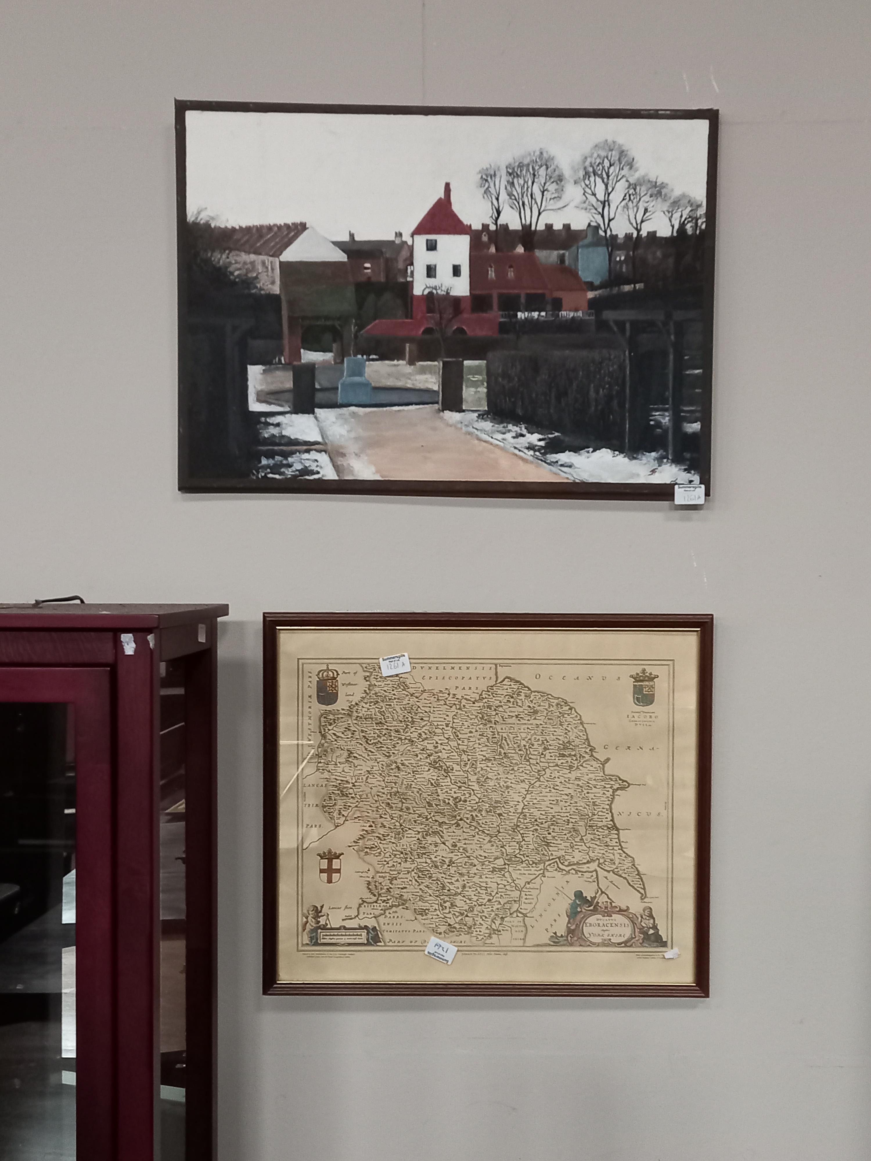 "Cafe at Rowntree Park York" Original painting in Acrylic by Jack Brook plus framed map of Yorkshire