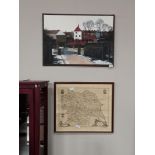 "Cafe at Rowntree Park York" Original painting in Acrylic by Jack Brook plus framed map of Yorkshire
