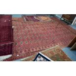 Very Large terracotta and blue wool rug