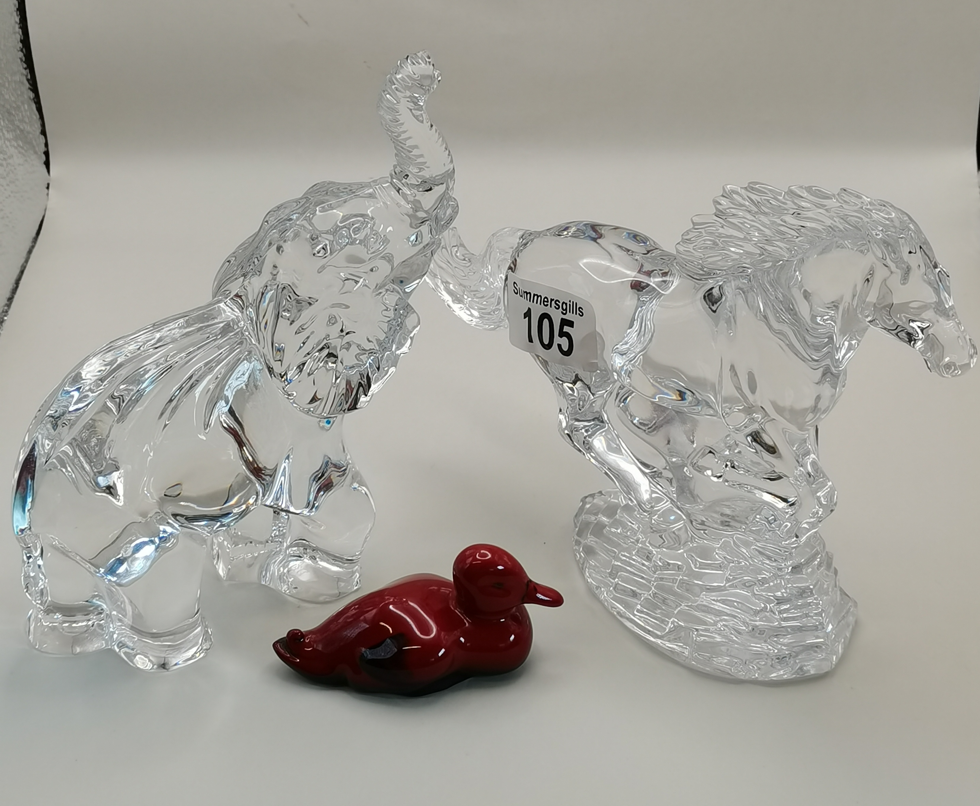 Waterford Chrystal Elephant (slight damage) and horse plus royal Doulton Flambe Duck - Image 3 of 3