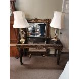 A Peerart console table 1.35m x 55cm and over mirror 1.5m x 1m