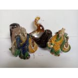 3 Glass Bird Paperweights and 2 Chinese Figures Plus a Glass Vase