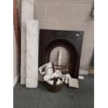 Antique Cast iron fireplace with marble surround pieces plus jam pan