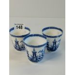 x3 Blue and White Chinese cups
